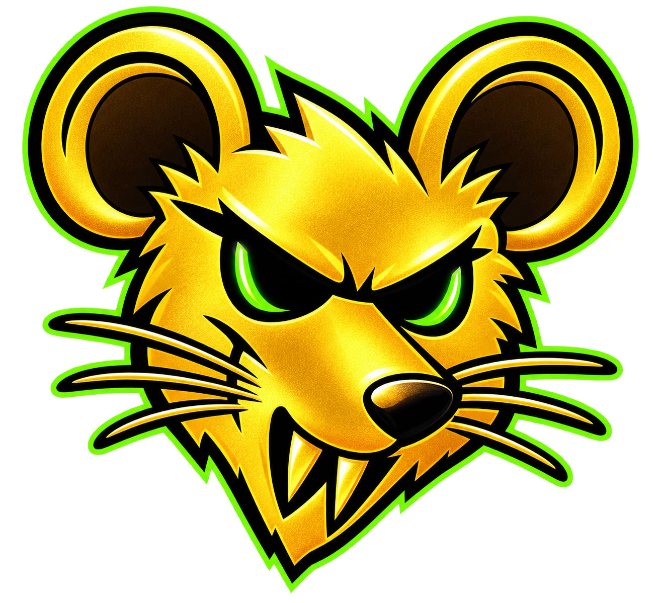 Gold and neon-lime RatWire mascot